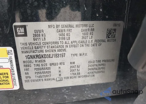 2014 Chevrolet Traverse 1Lt z USA, uszkodzony, nr VIN 1GNKRGKD3EJ183197